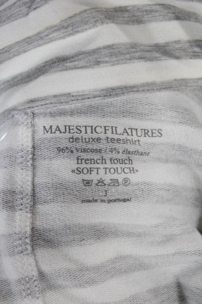 Majestic Filatures Women Biker Jacket Gray Striped Zip Size 3