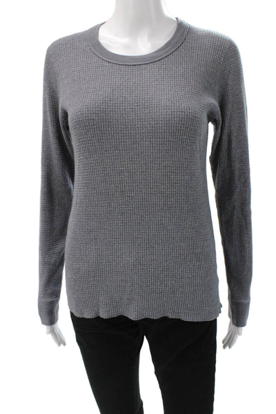 Monrow Women Basic T-Shirt Gray Crew Neck Long Sleeve Polyester Size L