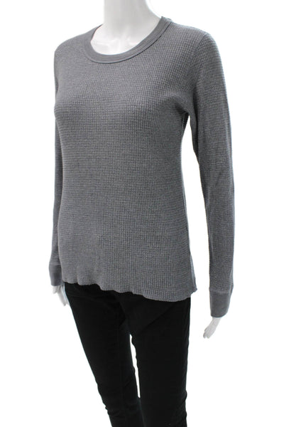 Monrow Women Basic T-Shirt Gray Crew Neck Long Sleeve Polyester Size L