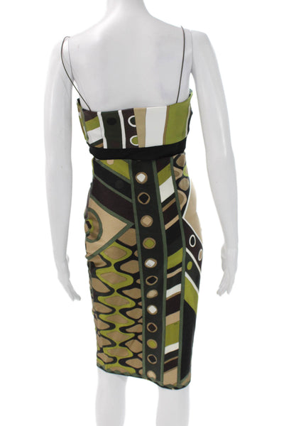 Emilio Pucci Womens Geometric Print Tank Top Skirt Set Brown Green Size 8/Small
