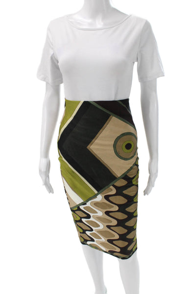 Emilio Pucci Womens Geometric Print Tank Top Skirt Set Brown Green Size 8/Small