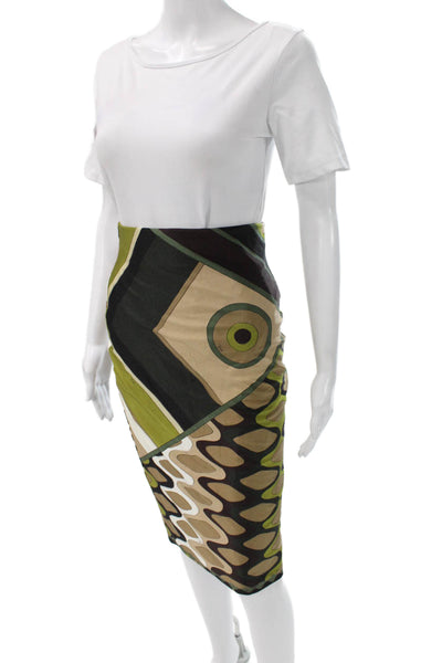 Emilio Pucci Womens Geometric Print Tank Top Skirt Set Brown Green Size 8/Small