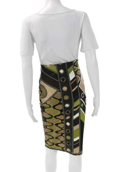 Emilio Pucci Womens Geometric Print Tank Top Skirt Set Brown Green Size 8/Small