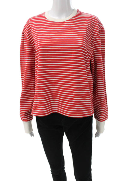 Joes Jeans Womens Basic Striped Cotton Crew Neck Long Sleeve T-Shirt Red Size M