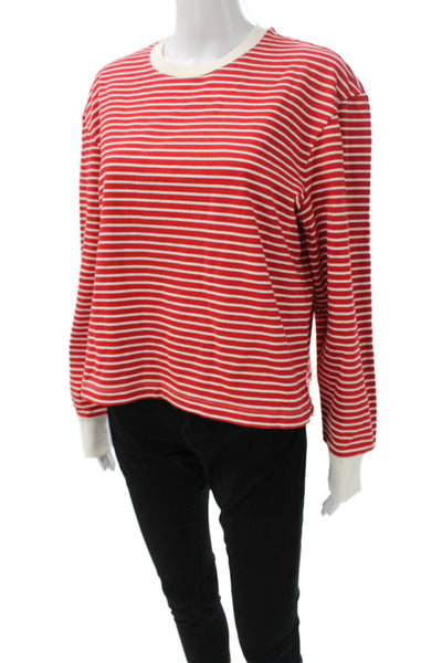 Joes Jeans Womens Basic Striped Cotton Crew Neck Long Sleeve T-Shirt Red Size M