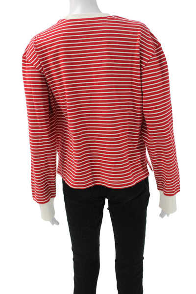 Joes Jeans Womens Basic Striped Cotton Crew Neck Long Sleeve T-Shirt Red Size M