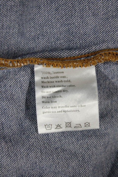Ksubi Women Collared Cotton Button-Up Coat Blue Distressed Long Sleeve Size S