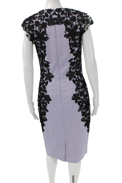 Lela Rose Women Purple Floral Sheath Midi Dress Viscose Short Sleeve Zip Size 8