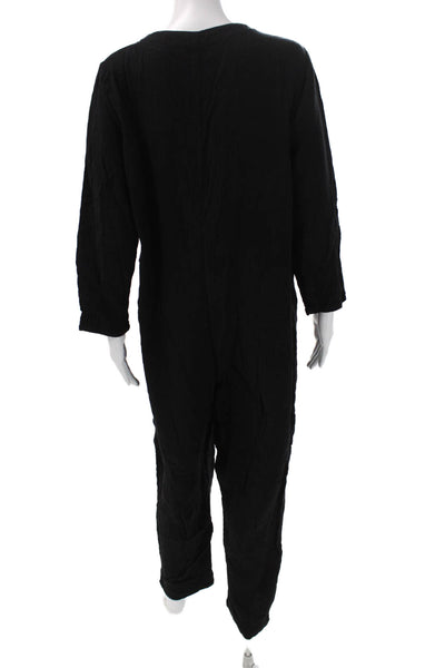 Rachel Pally Womens Jumpsuit Black Cotton V Neck Long Sleeve Button Size XL