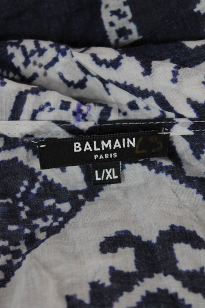 Balmain Women Blue Cotton Kimono Robe V-Neck Geometric 3/4 Sleeve Size L