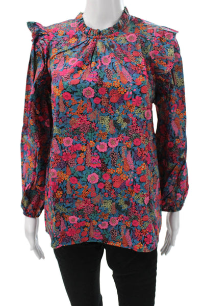 J Crew Womens Floral High Neck Long Sleeve Cotton Basic Blouse Size XS