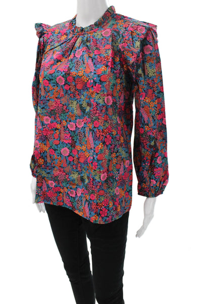 J Crew Womens Floral High Neck Long Sleeve Cotton Basic Blouse Size XS