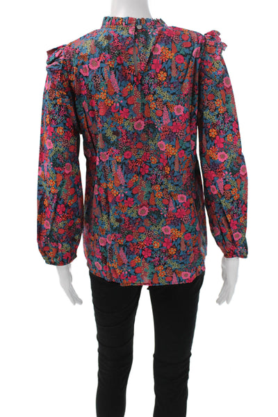 J Crew Womens Floral High Neck Long Sleeve Cotton Basic Blouse Size XS