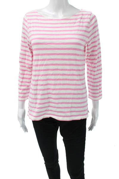 J Crew Women Pink Striped Cotton Boat Neck 3/4 Sleeve Basic T-Shirt Size S