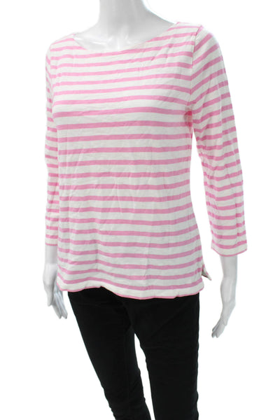 J Crew Women Pink Striped Cotton Boat Neck 3/4 Sleeve Basic T-Shirt Size S