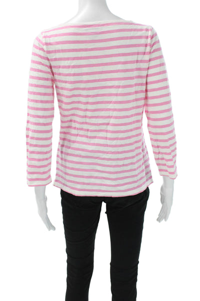 J Crew Women Pink Striped Cotton Boat Neck 3/4 Sleeve Basic T-Shirt Size S