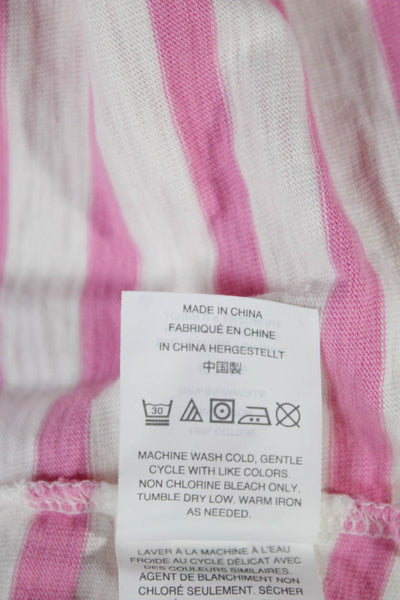 J Crew Women Pink Striped Cotton Boat Neck 3/4 Sleeve Basic T-Shirt Size S