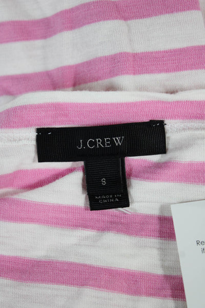 J Crew Women Pink Striped Cotton Boat Neck 3/4 Sleeve Basic T-Shirt Size S
