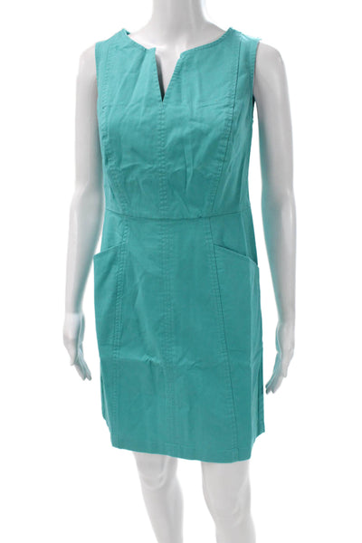 Boden Womens Sheath Green Cotton V-Neck Sleeveless Knee Length Dress Size 4P