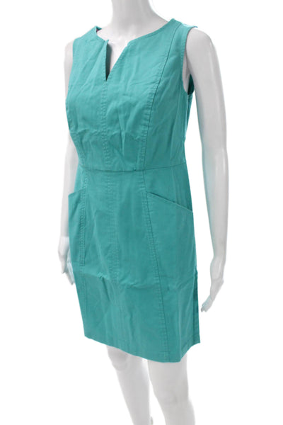 Boden Womens Sheath Green Cotton V-Neck Sleeveless Knee Length Dress Size 4P
