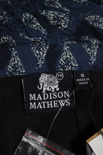 Madison Mathews Women Boho Paisley Mini Dress Blue V-Neck 3/4 Sleeve Size S
