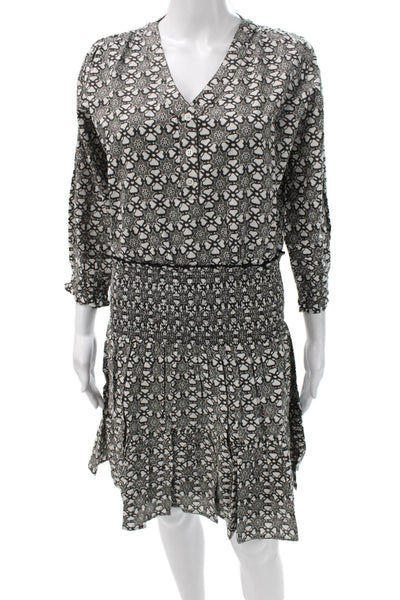 Madison Mathews Womens Boho Henley Mini Cotton Knee Length Dress 3/4 Slv Size S