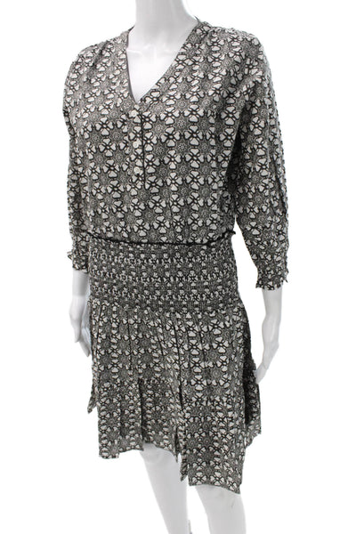 Madison Mathews Womens Boho Henley Mini Cotton Knee Length Dress 3/4 Slv Size S