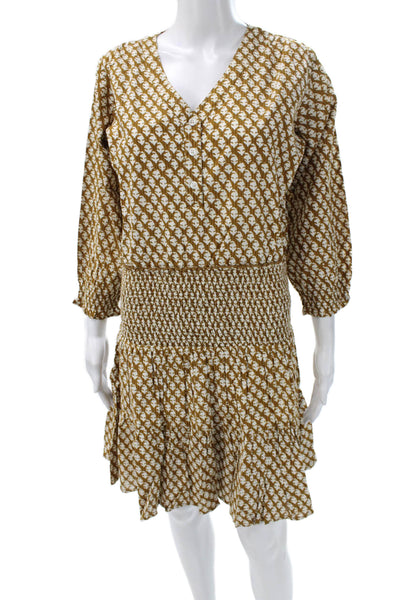 Madison Mathews Womens Mini V-Neck Cotton Button 3/4 Sleeve Dress Size S
