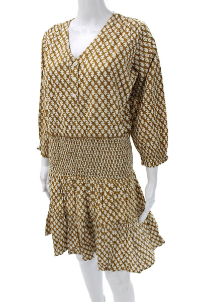 Madison Mathews Womens Mini V-Neck Cotton Button 3/4 Sleeve Dress Size S