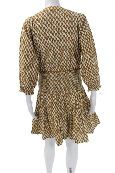 Madison Mathews Womens Mini V-Neck Cotton Button 3/4 Sleeve Dress Size S