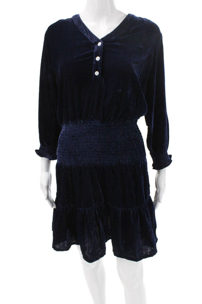Madison Mathews Women Blue Mini Henley Dress Long Sleeve Size XS