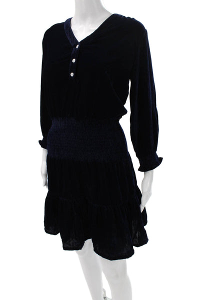 Madison Mathews Women Blue Mini Henley Dress Long Sleeve Size XS