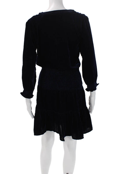 Madison Mathews Women Blue Mini Henley Dress Long Sleeve Size XS