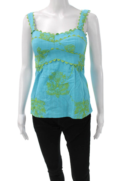 Nanette Lepore Womens Blue Floral Sweetheart Camisole Cotton Sleeveless Size 0