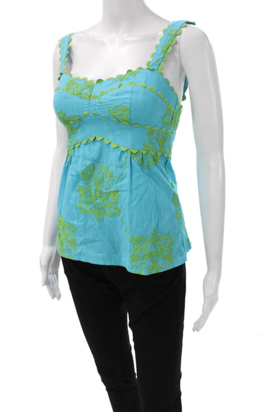 Nanette Lepore Womens Blue Floral Sweetheart Camisole Cotton Sleeveless Size 0