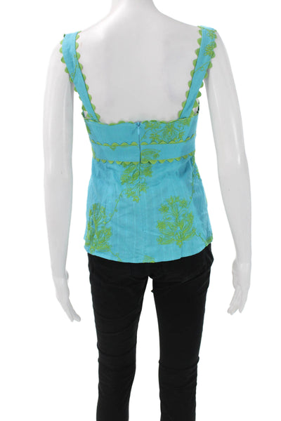 Nanette Lepore Womens Blue Floral Sweetheart Camisole Cotton Sleeveless Size 0