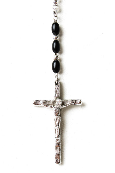 Dolce & Gabbana Womens Silver Tone Black Bead Rosary Lavalier Necklace 17"