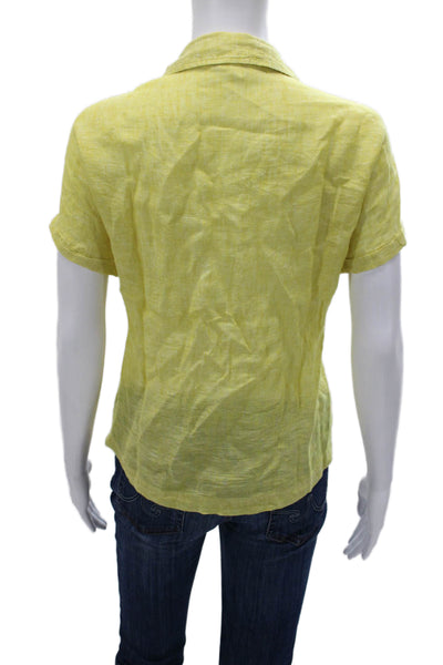 C&C California Women Yellow Linen Collared Short Sleeve Button-Up Top Size L