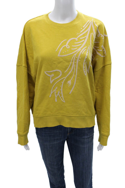 Ted Baker London Womens Yellow Floral Crew Neck Pullover Sweatshirt Size 0