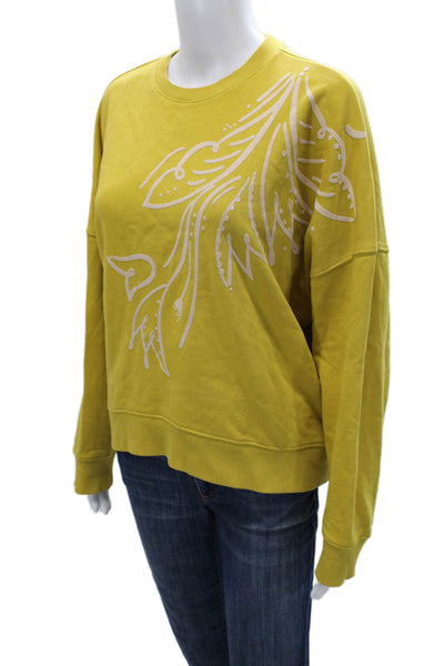 Ted Baker London Womens Yellow Floral Crew Neck Pullover Sweatshirt Size 0