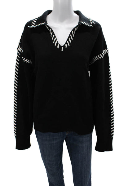 English Factory Womens Collared Pullover Sweater Black Rayon Size XL