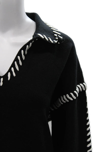 English Factory Womens Collared Pullover Sweater Black Rayon Size XL