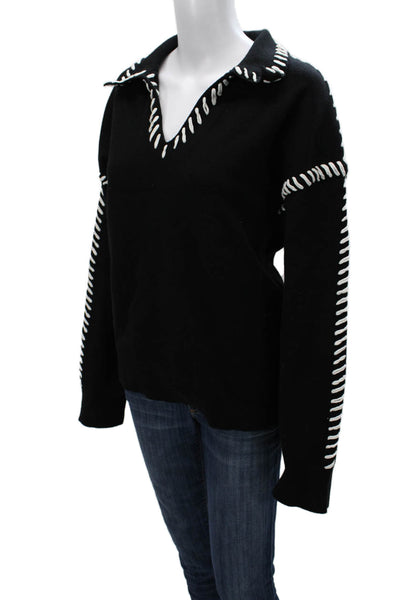 English Factory Womens Collared Pullover Sweater Black Rayon Size XL
