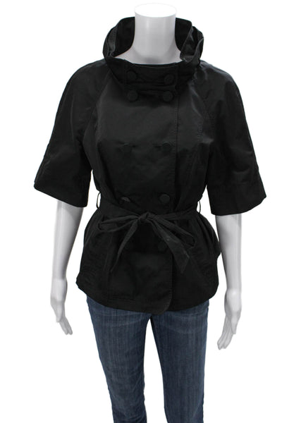 Lafayette 148 New York Women Trench Coat Black Button Polyester Size 10