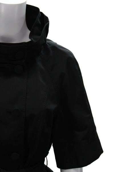 Lafayette 148 New York Women Trench Coat Black Button Polyester Size 10