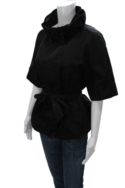 Lafayette 148 New York Women Trench Coat Black Button Polyester Size 10