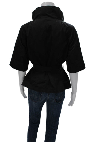 Lafayette 148 New York Women Trench Coat Black Button Polyester Size 10
