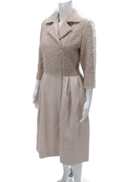 Designer Women Jacket Dress Wool Beige Collared 3/4 Sleeve Full Length Size L