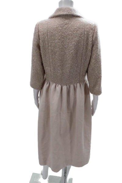 Designer Women Jacket Dress Wool Beige Collared 3/4 Sleeve Full Length Size L
