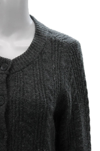 Open Edit Womens Gray Cardigan Long Sleeve Round Neck Cotton Blend Size M
